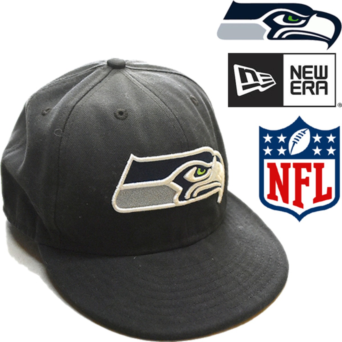 1点物◇ニューエラ雰囲気系NFL黒シーホークス帽子メッシュキャップ古着 