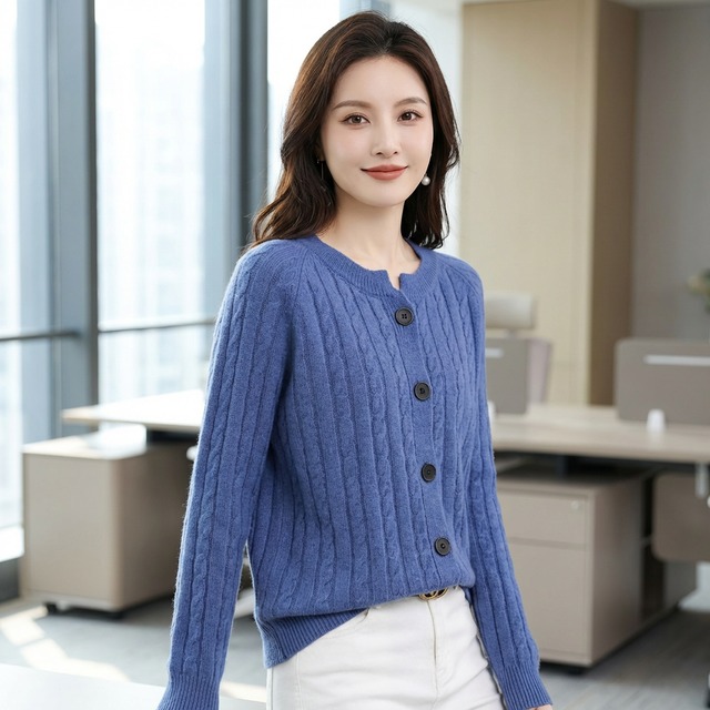 クルーネック ロングスリーブカーディガン （4color） A0972