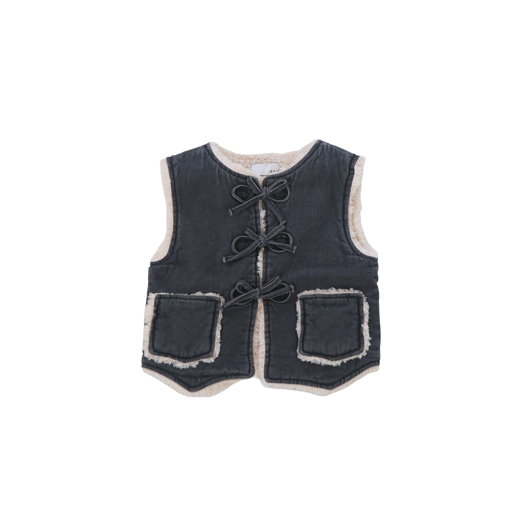 & pal / boa-lined denim vest / charcoal / 80-120cm