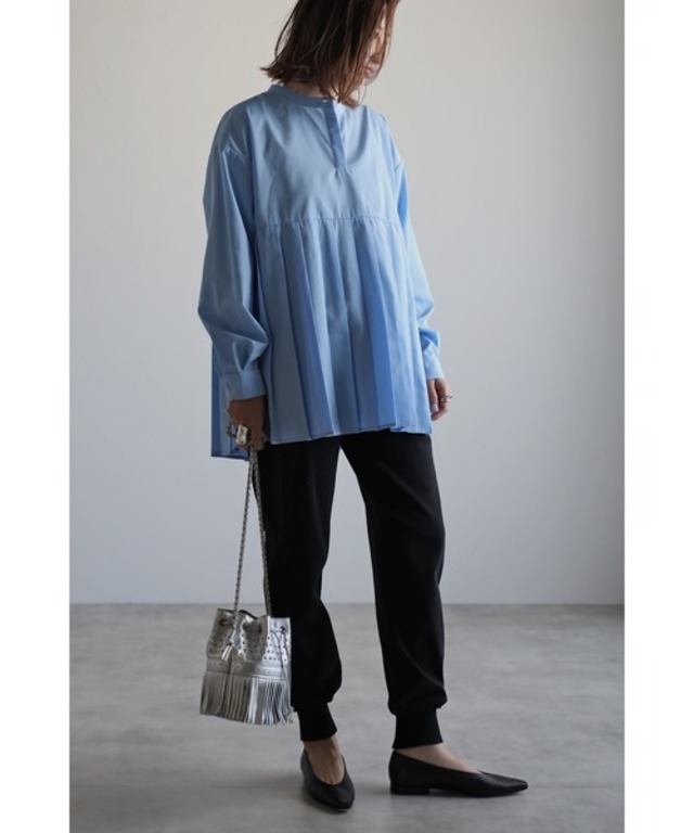 カジュアルチュニックプリーツシャツ