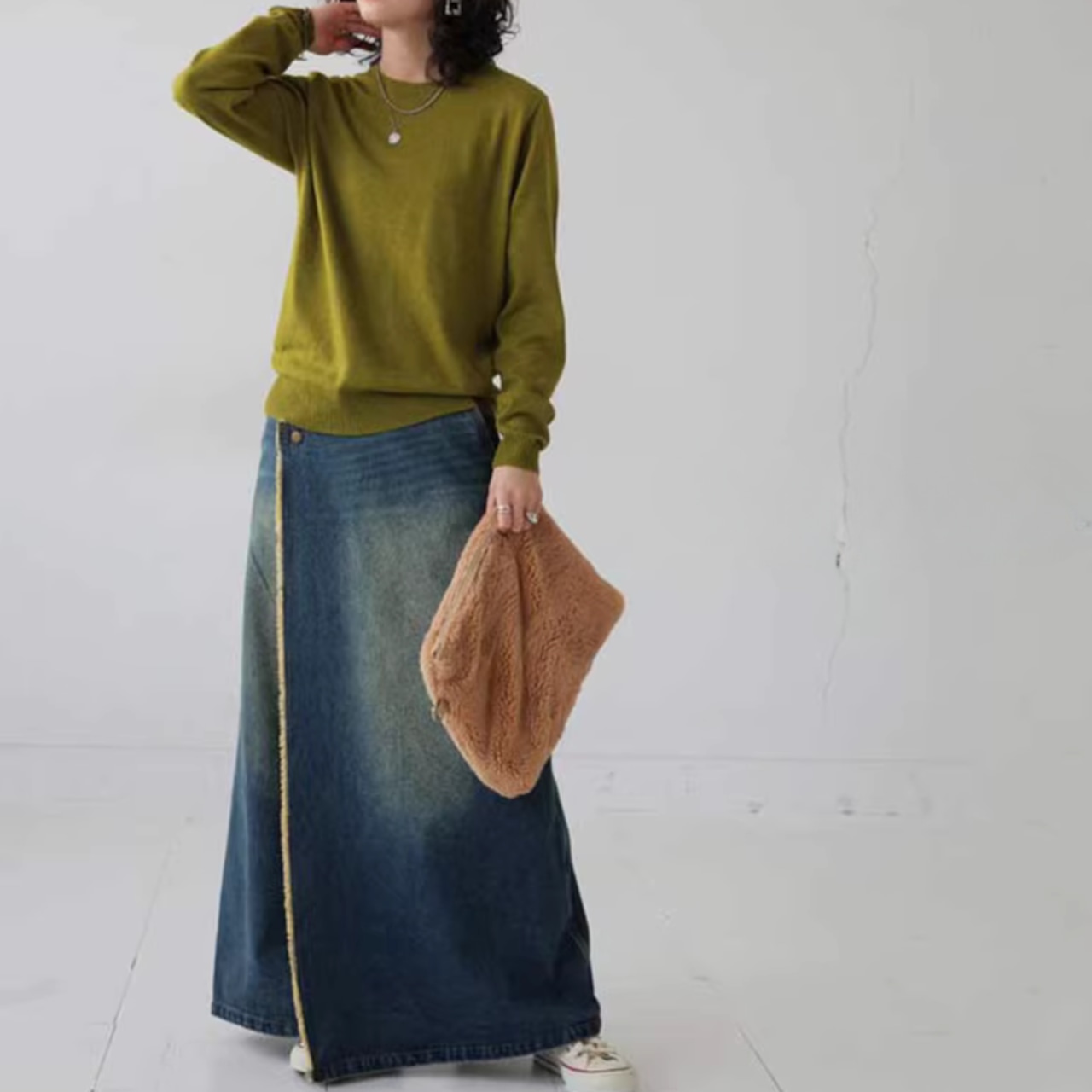 サイドフリンジ ロング丈 デニムスカート 00092・画像3