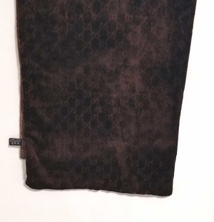 グッチ マフラー ストール GG柄 ベロア GG ブラウン レーヨン シルク スカーフ GUCCI 【中古】10036455
