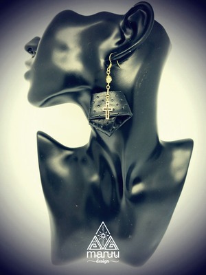 Black Leather 'musibi' Earrings