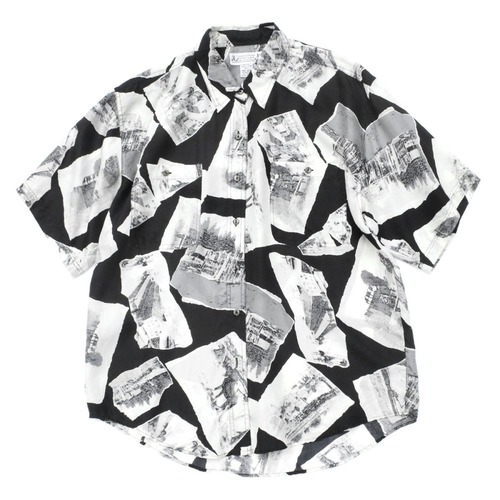 Vintage S/S Silk Shirt [WHISTLES] [1980s-] All Print Black