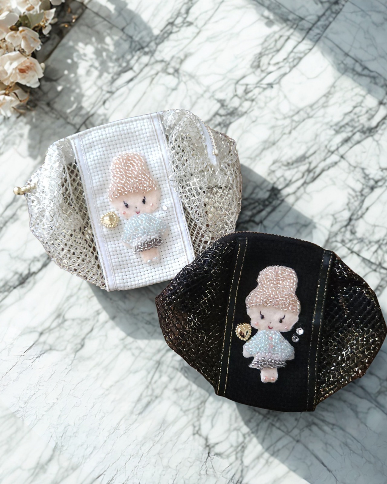 ビーズ刺繍ミニポーチ ♡ホワイト_アイリー♡ - 2