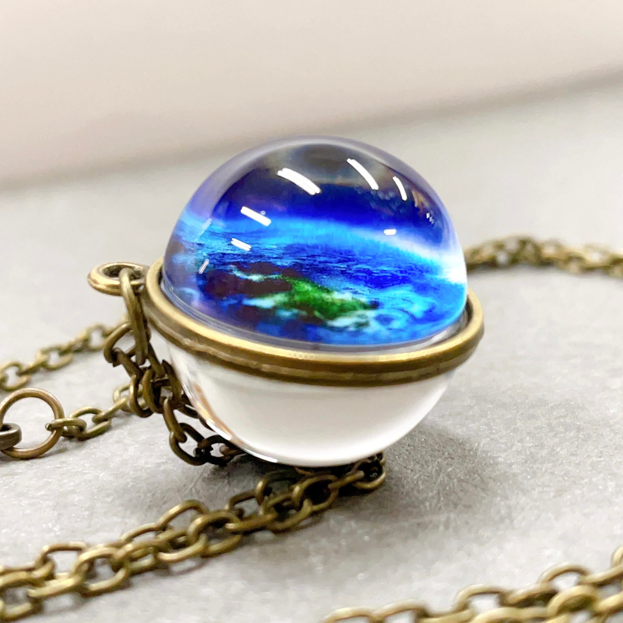 ガラス玉 希少 地球 ガラス玉 ネックレス】銀河 宇宙 earth スピリチュアル 球体