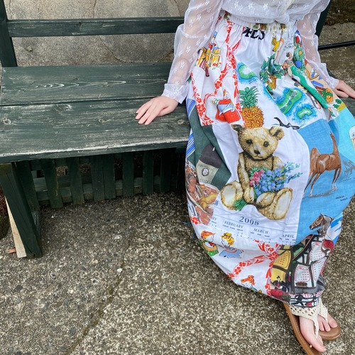 Vintage fabric patchwork remake skirt Teddy bear