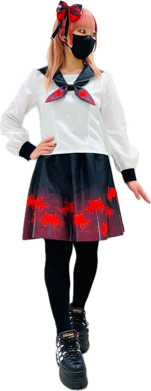 彼岸花カラーセーラーシャツ(白）受注生産品