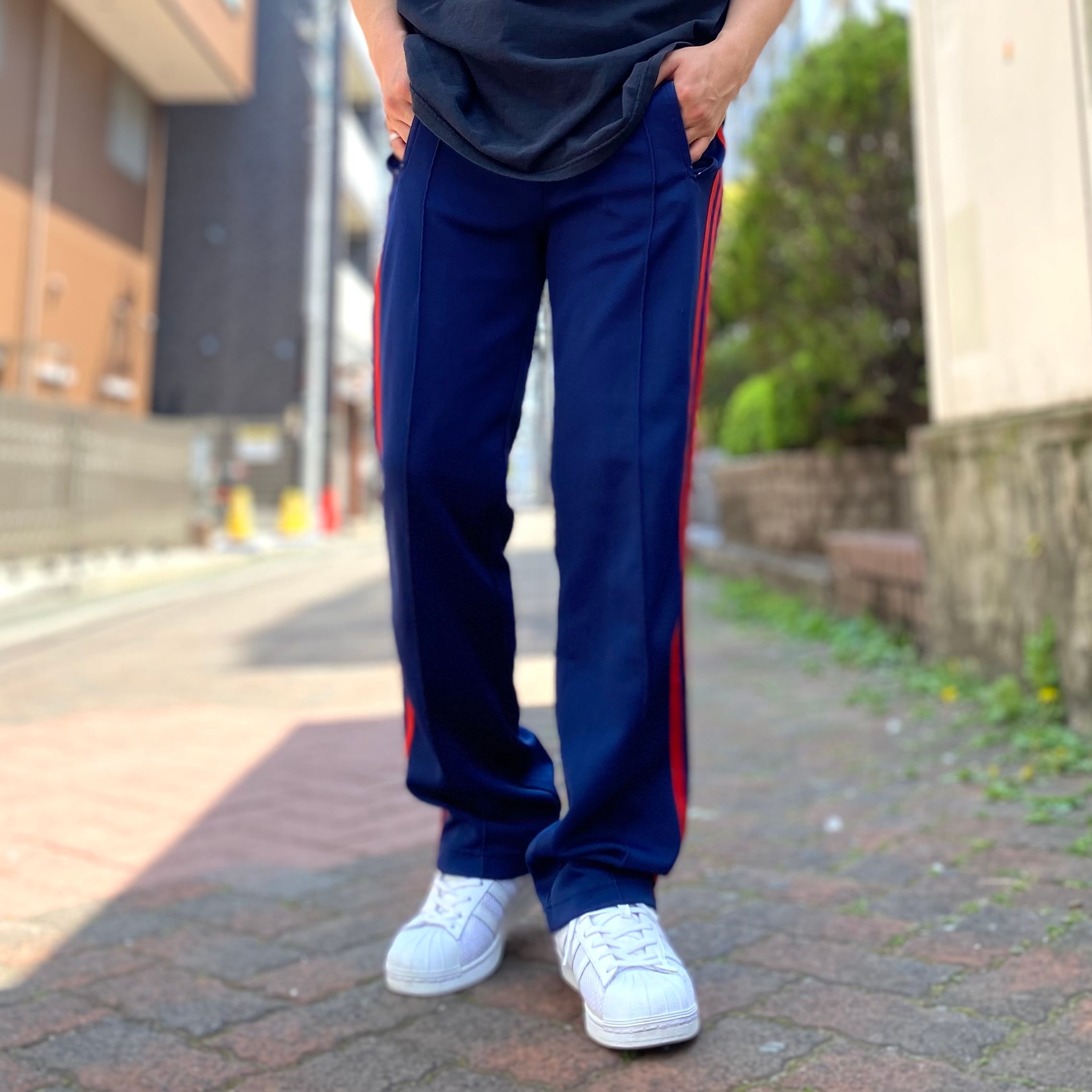 80年代 size：S【 adidas 】アディダス トラックパンツ ジャージ ネイビー 紺 赤 古着 古着屋 高円寺 ビンテージ