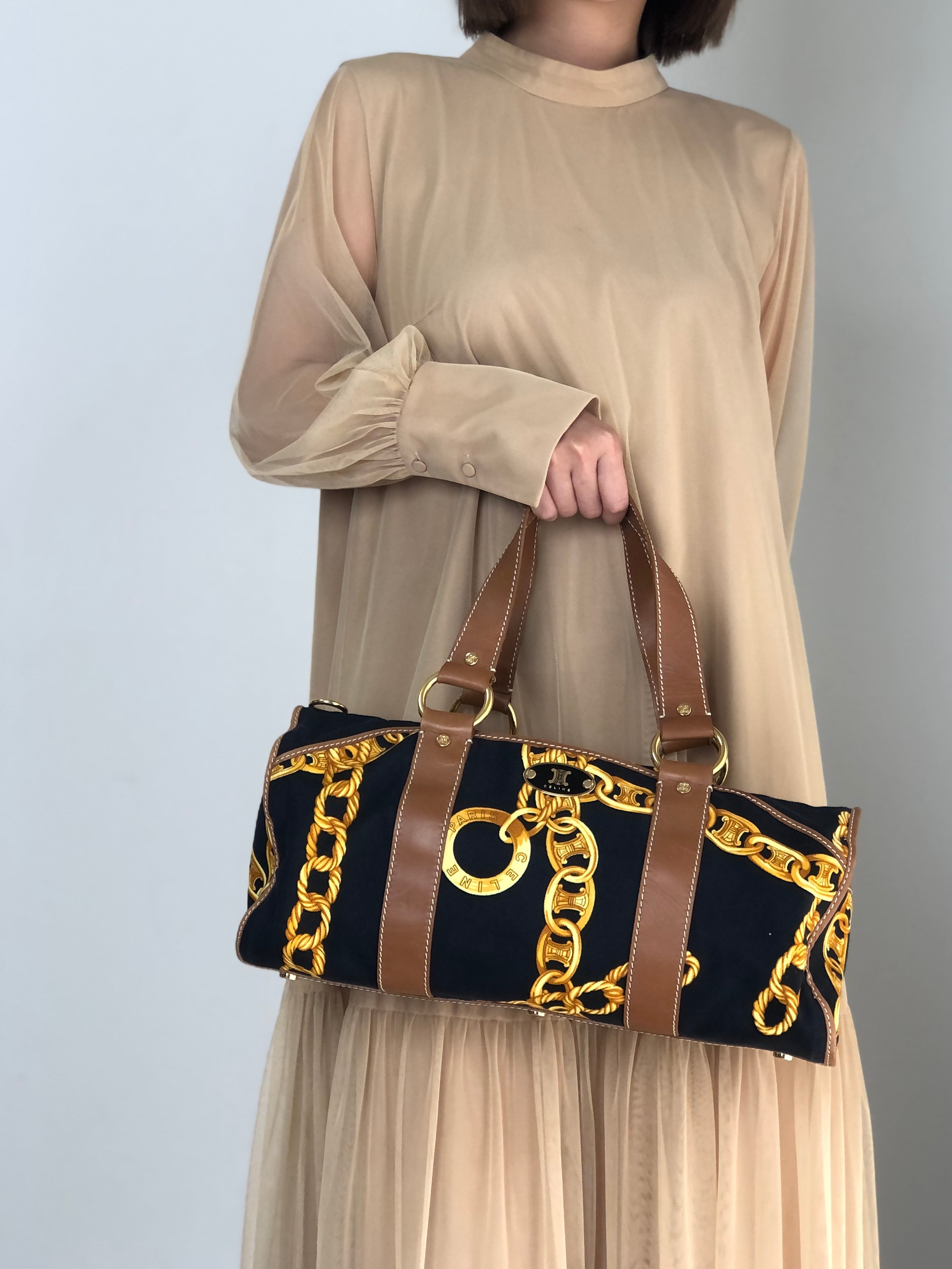 CELINE セリーヌ チェーン柄 ハンドバッグ ボストンバッグ ブラック