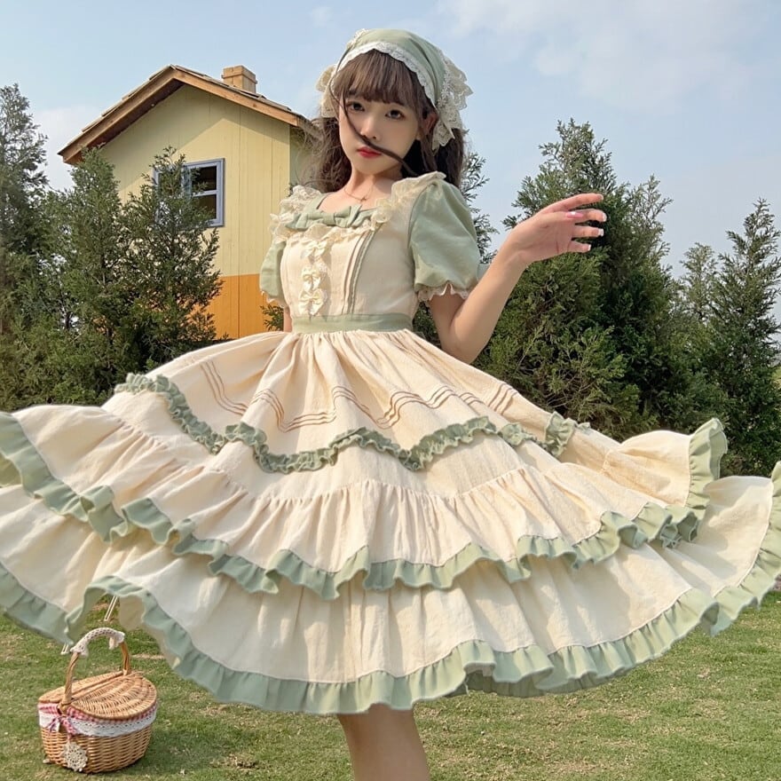 SEASONZ クラロリ ワンピ 髪飾り付き レトロ 牧歌的 ガーリー