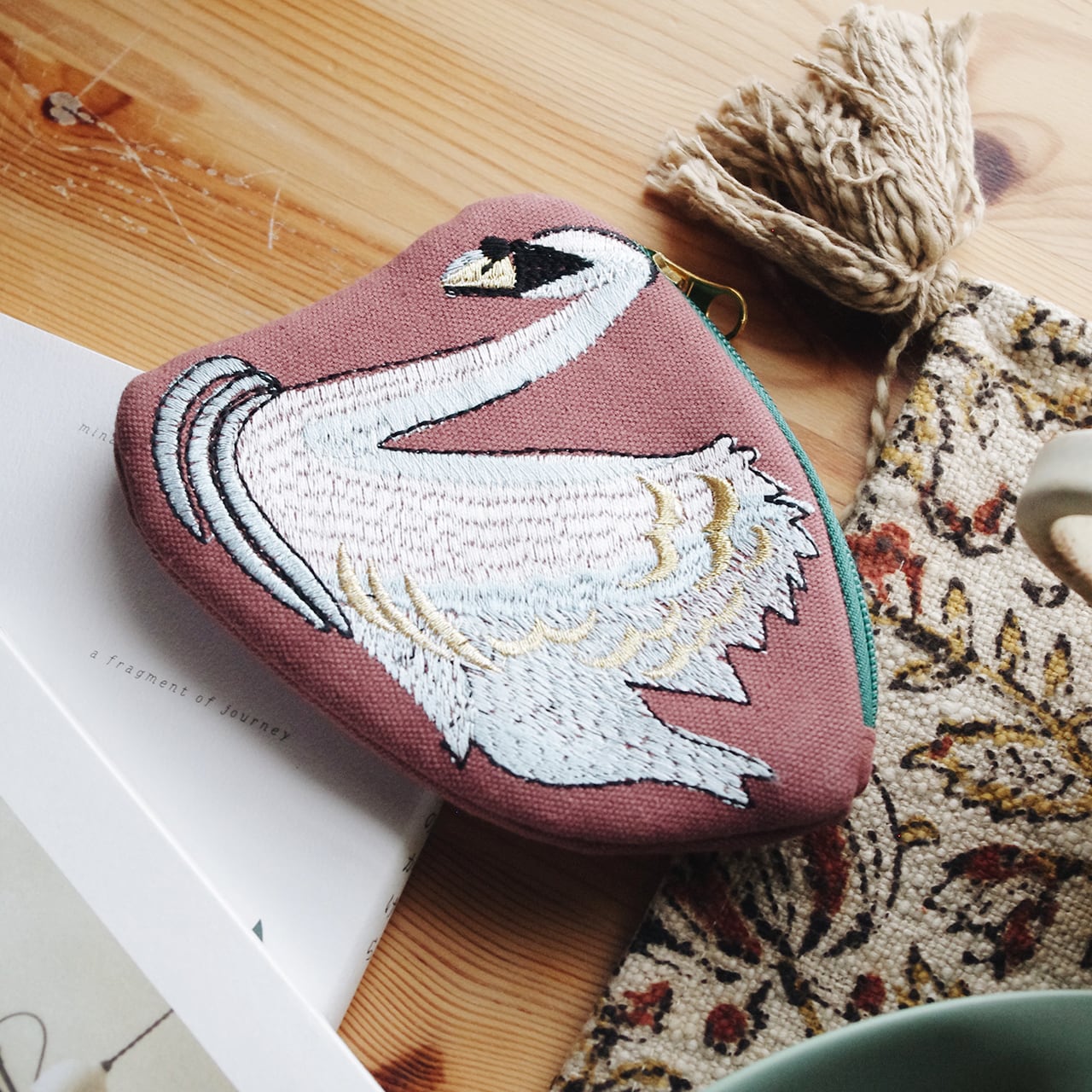 Swan embroidery pouch