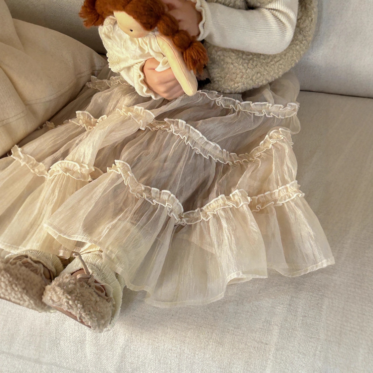 秋ウェーブティアードシフォンスカート