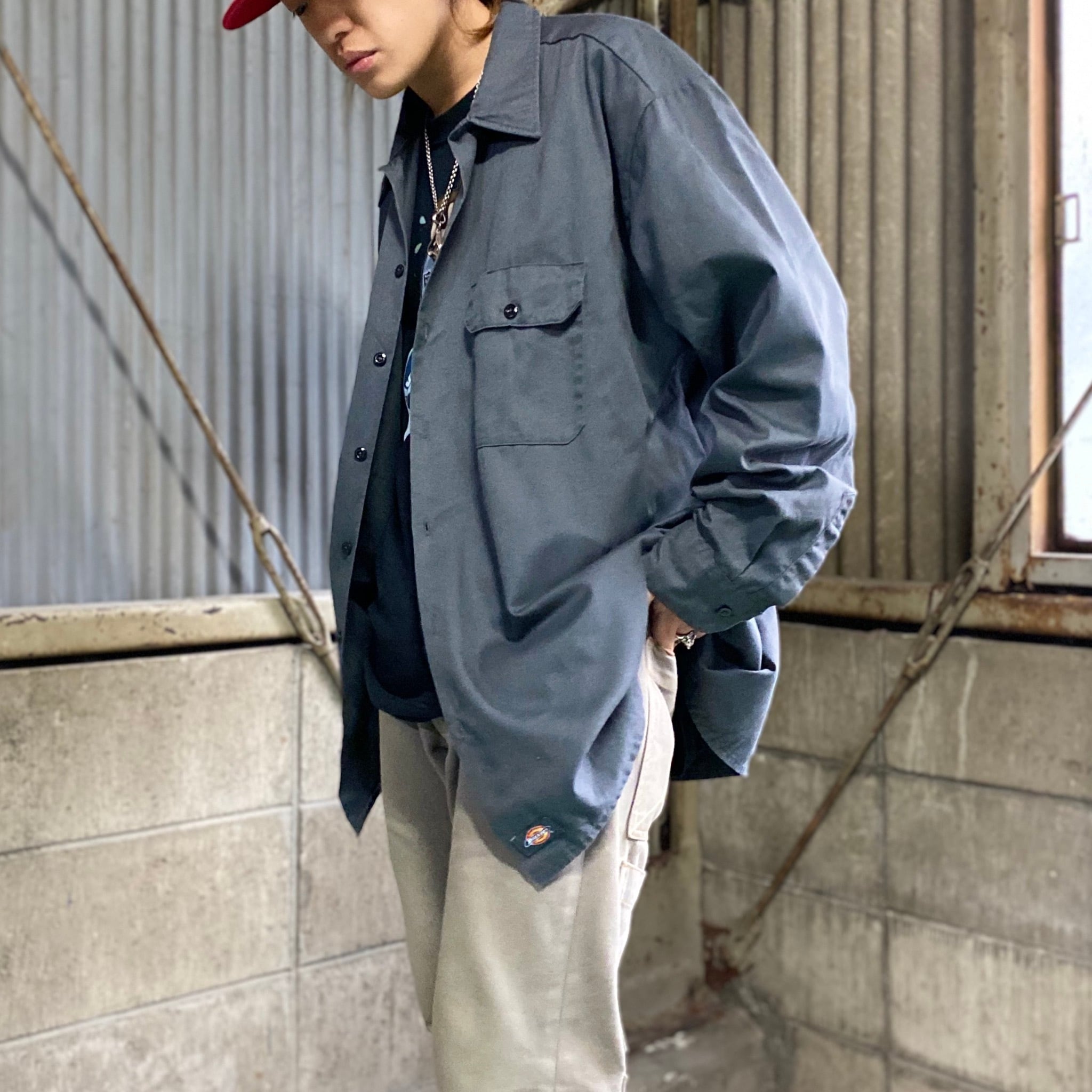 ビッグサイズ Dickies ディッキーズ 長袖 ワークシャツ グレー 灰色 大きいサイズ メンズ2XL 古着【長袖シャツ】 | cave  古着屋【公式】古着通販サイト