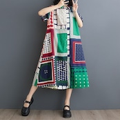 幾何柄 配色 シャツワンピース 30175