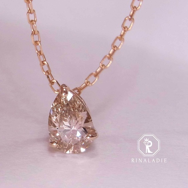 大特価★K18PG天然ブラウンイヤモンド★ペアシェイプのうるうるネックレス