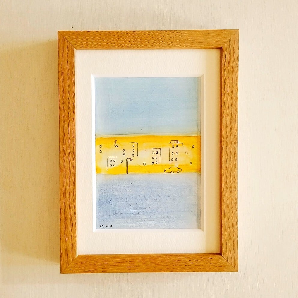 一本道」原画 ※木製額縁入り（18㎝角）一点物 水彩 イラスト