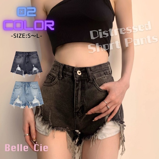 デニム ショートパンツ ジーパン ショーパン ダメージ クラッシュ レディース 韓国ファッション ギ