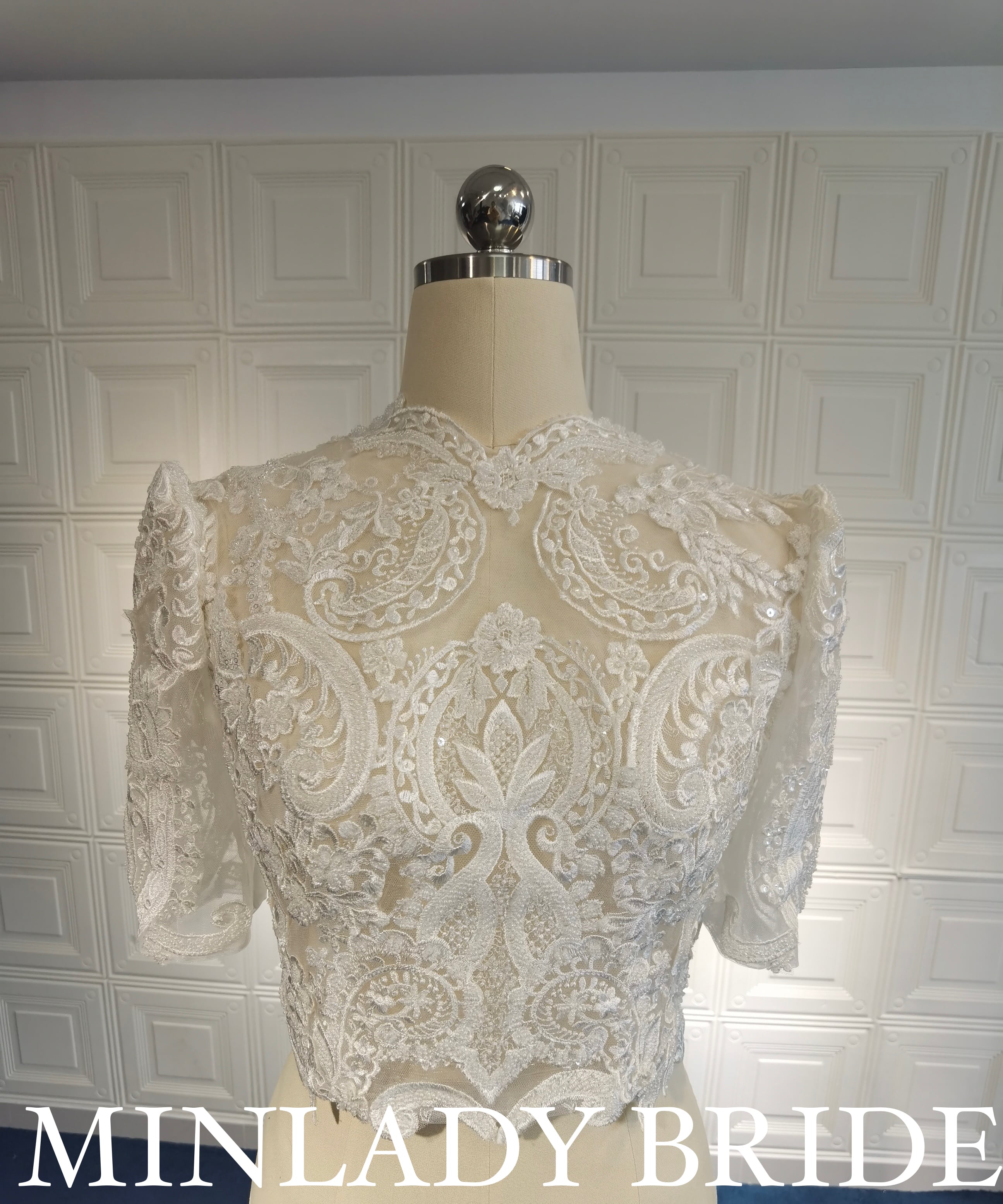 ボレロ 立体刺繍 ハイネック パフスリーブ | MINLADY BRIDE