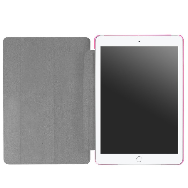 ピーシーエーテック PUレザーケース 超薄 軽量型 スタンド機能 スマートカバー ケース 三つ折 クリアカバー iPad 9.7(2018第6世代) / iPad5(第五世代) / iPad 9.7(2017年型) 用 ピンク