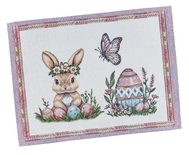 タペストリースクエアマット　ラビット　うさぎ　イースターエッグ　ウクライナ製 　テーブルセンター