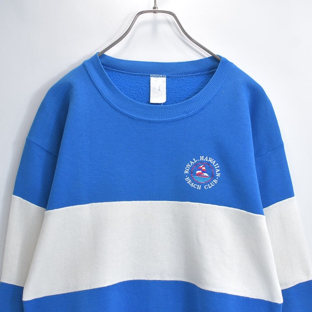 80～90s Tultex タルテックス ROYAL HAWAIIAN BEACH CLUB 刺繍 カラーブロック デザイン スウェット トレーナー ヴィンテージ ビンテージ USA アメリカ古着 メンズS