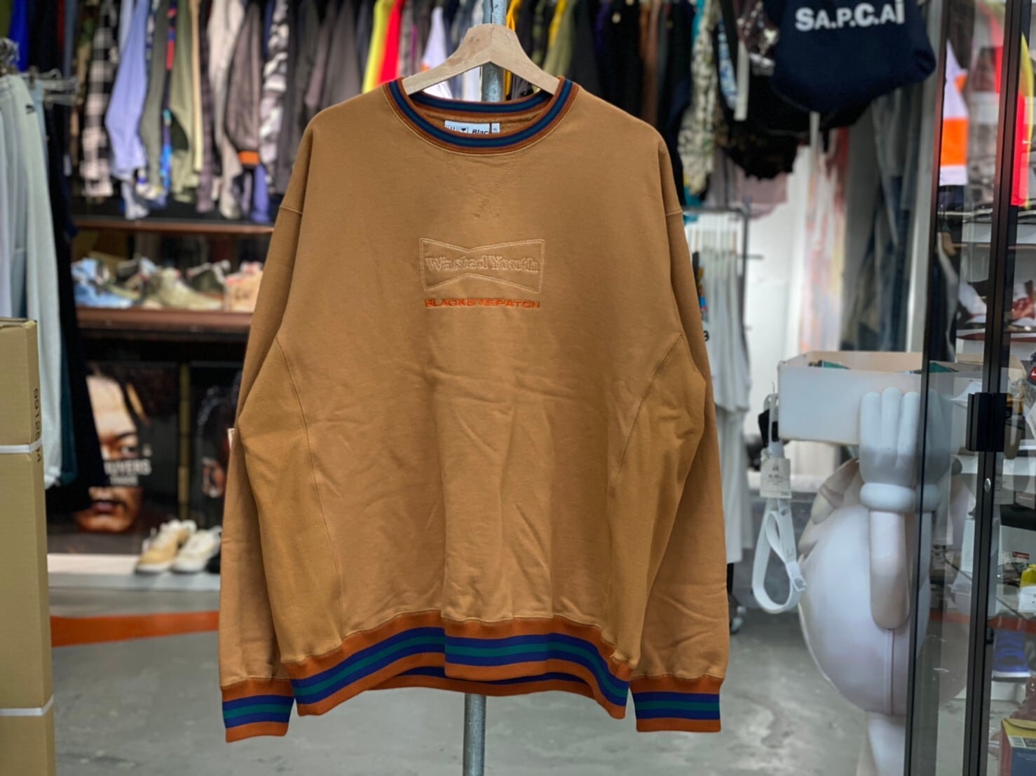 BLACK EYE PATCH × WASTED YOUTH STRIPE RIB CREW SWEAT XL DULL 