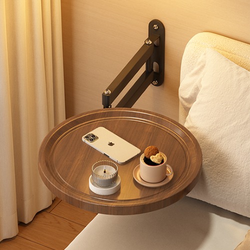サイドテーブル ベッドサイド ソファサイド 壁掛け 折りたたみ式 回転 収納 トレイ テーブル 机 省スペース コンパクト 木製 おしゃれ ナチュラル