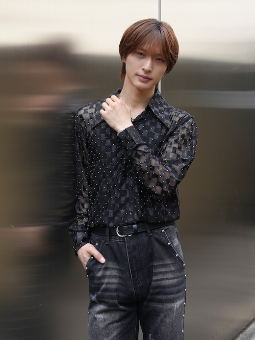 【ALUDE SELECT】luxe sheer checkered glitter shirt