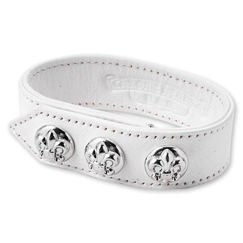 【CHROME HEARTS　クロムハーツ　Bracelet　ブレスレット】3ボタン2スナップレザーブレスレットw/BSフレアボタン/ホワイト【送料無料】