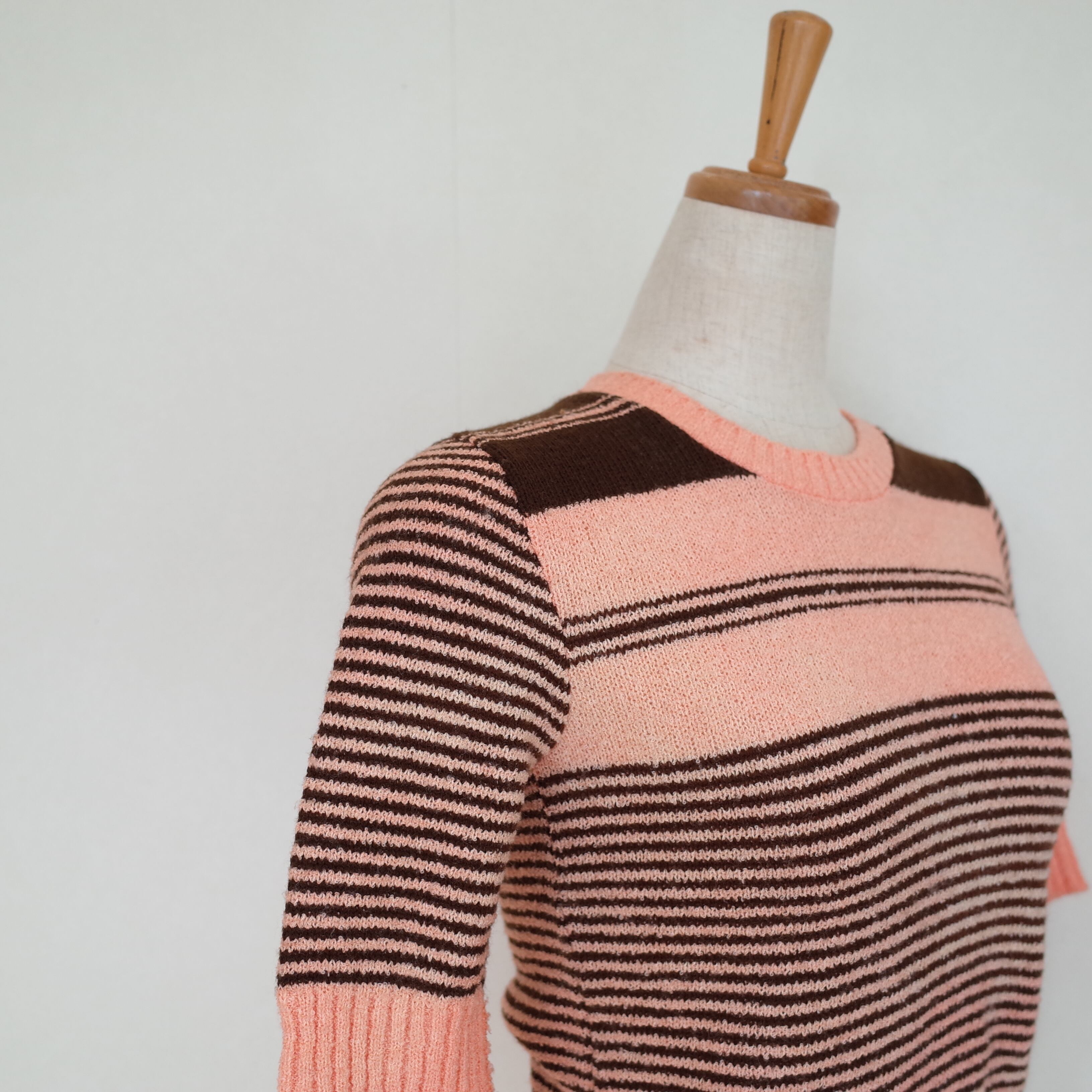 Short sleeve summer sweater "pink×brown"