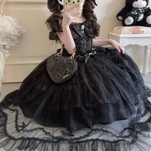 ゴスロリ♡全５カラー　バックリボン＆チュール付きワンピース　wanpi99★