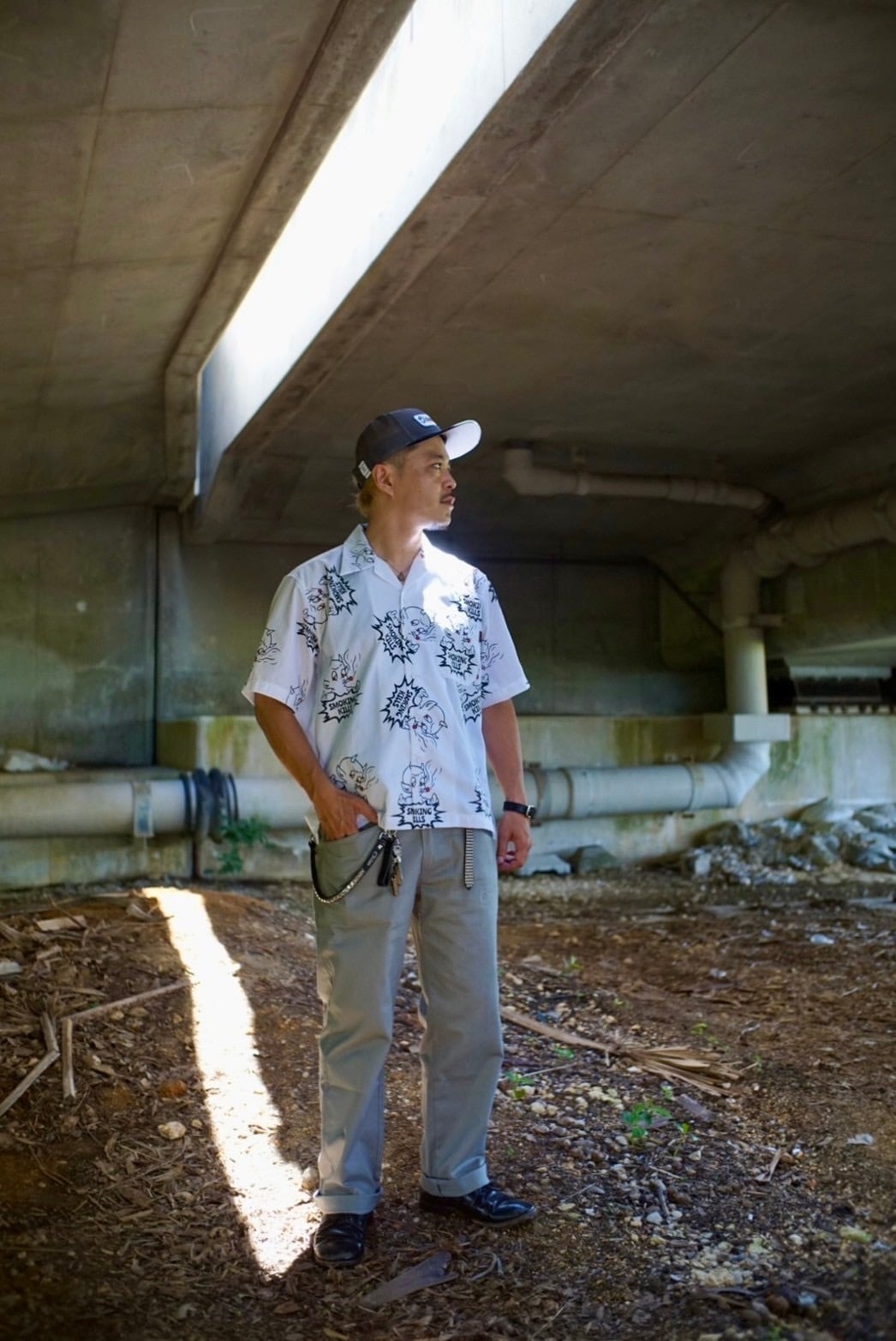 2色展開】SMOKING KILLS ALLOVER PRINT OPEN COLLAR S/S SHIRT