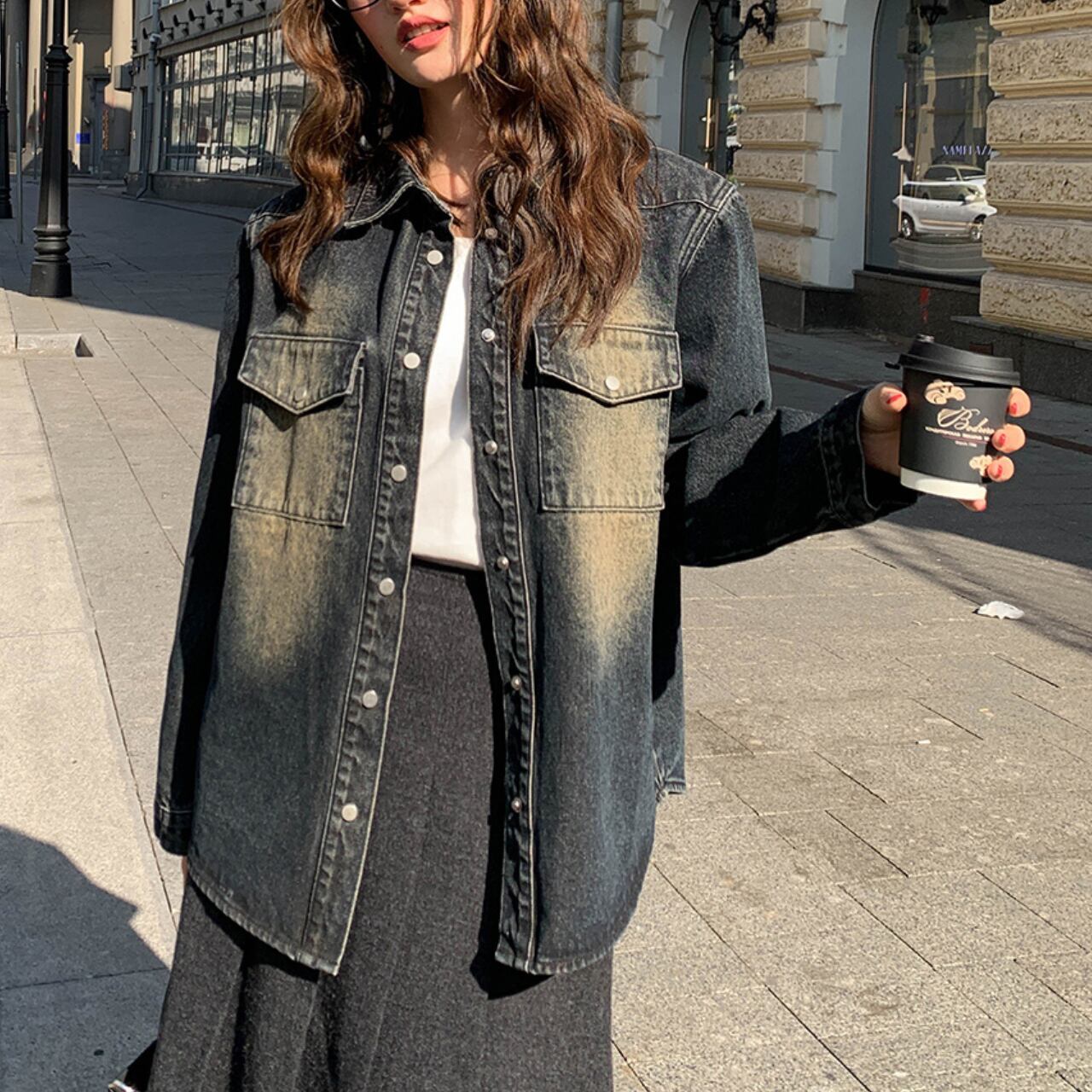 Patch pocket denim shirt S438