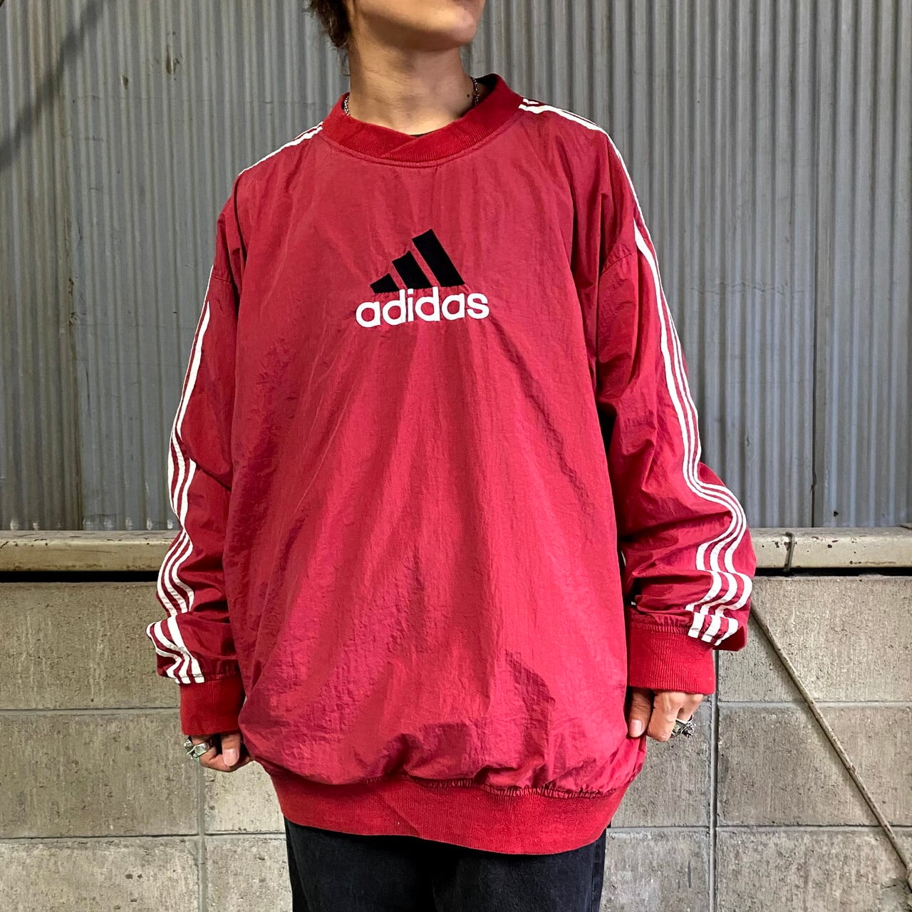 【人気トラックジャケット◎】adidasワンポイント刺繍ロゴレッド赤M長袖