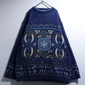 EURO Blue Native Motif Design Knit