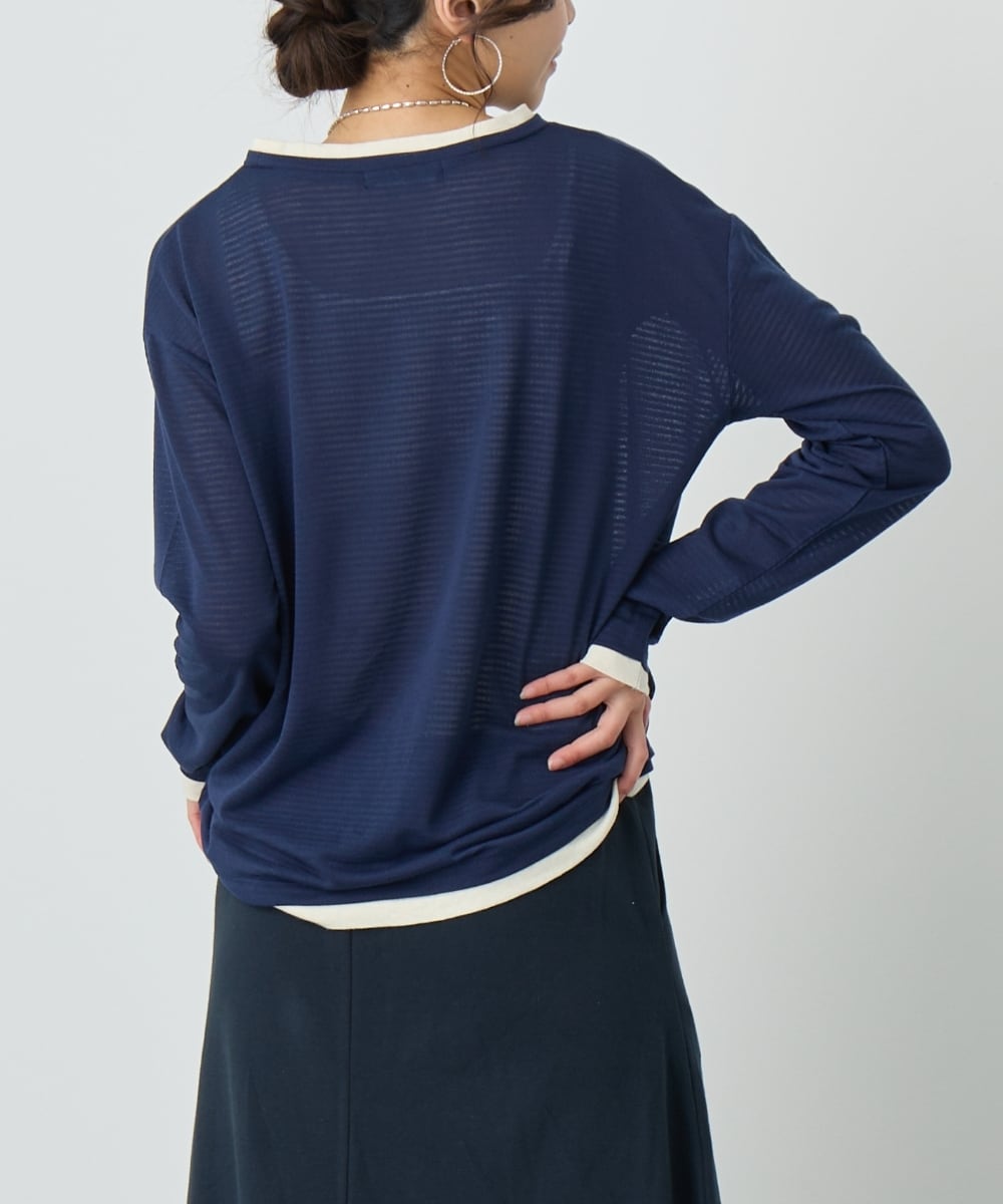 No.24011 フェイクレイヤードロングTシャツ Navy | エルキカク