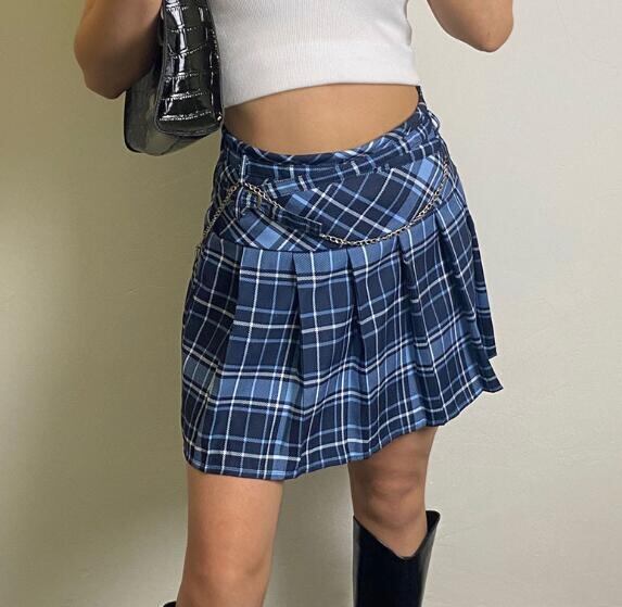 新作 レディース ボトムス スカート プリーツスカート チェック柄 レトロ