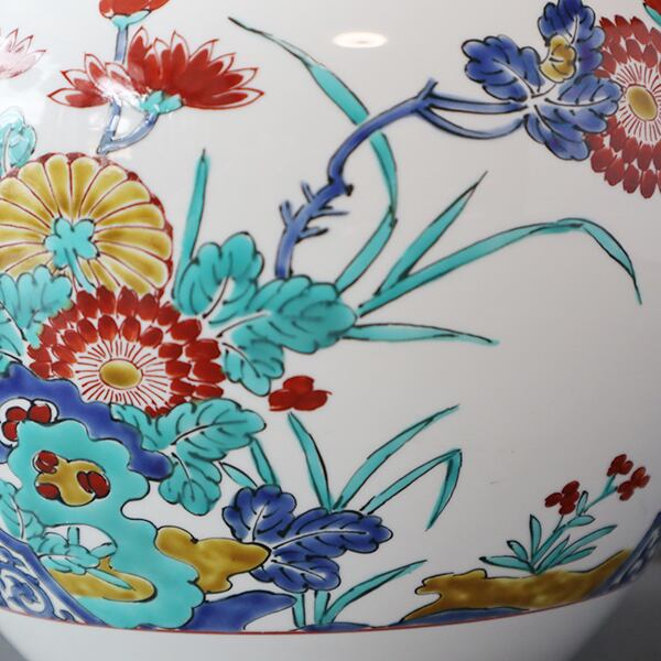 送料無料】有田焼 8寸渕付大胴花瓶 木甲菊絵（木箱付） 18-029