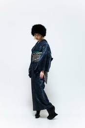 【受注商品】Rumi Rockきもの「シン・バーズアイ パイソン」ブルー　[A786]
