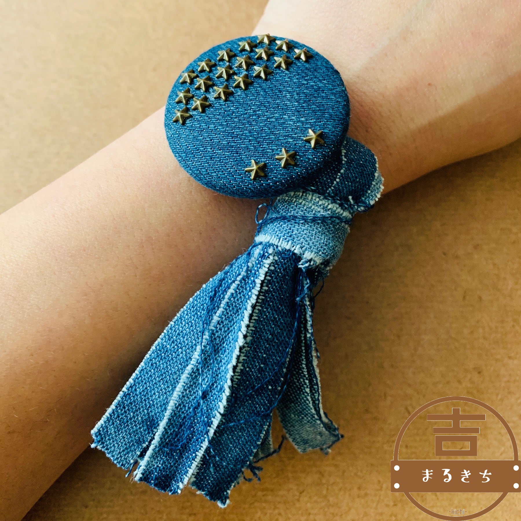 キナリ・ベージュ ハンドメイド✨denim＆leatherスターヘアゴム - 通販