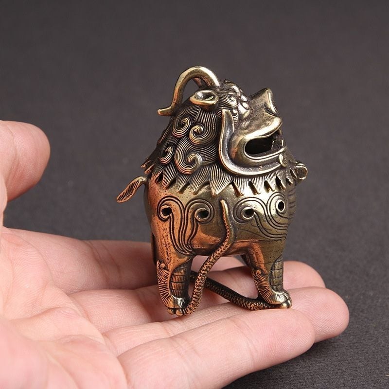 ミニ香炉 獅子 麒麟 神獣 風水 置物 真鍮製 貔貅 ヒキュウ 瑞獣 蓋付き