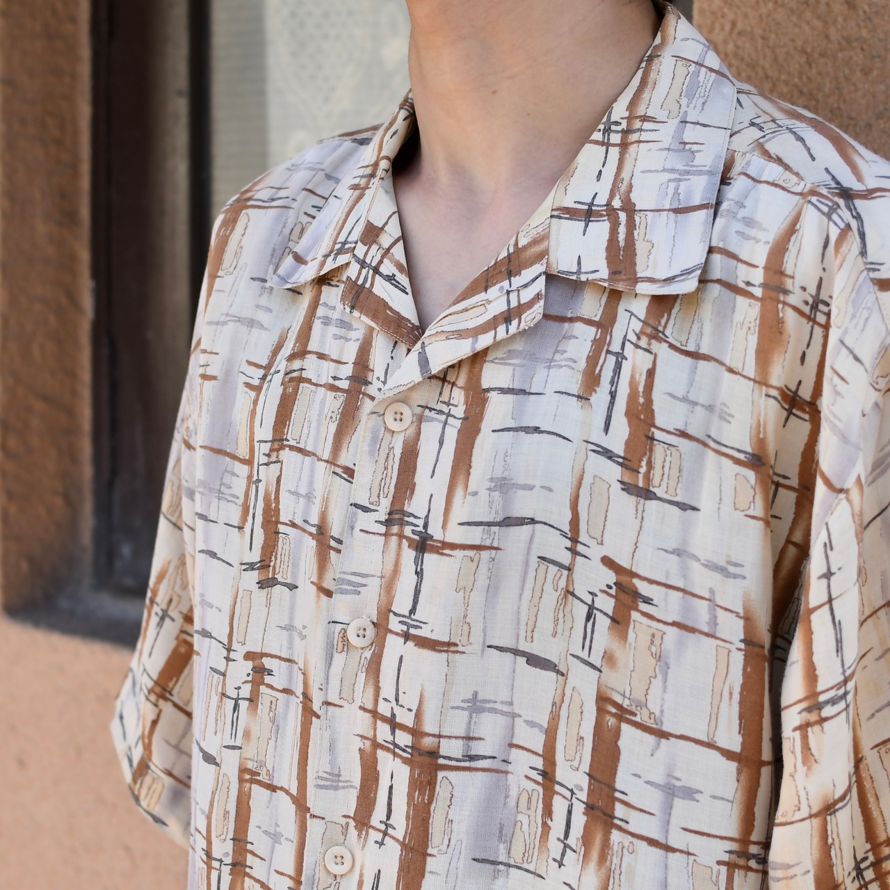 STASY ADAMS pattern ramie open collar shirt