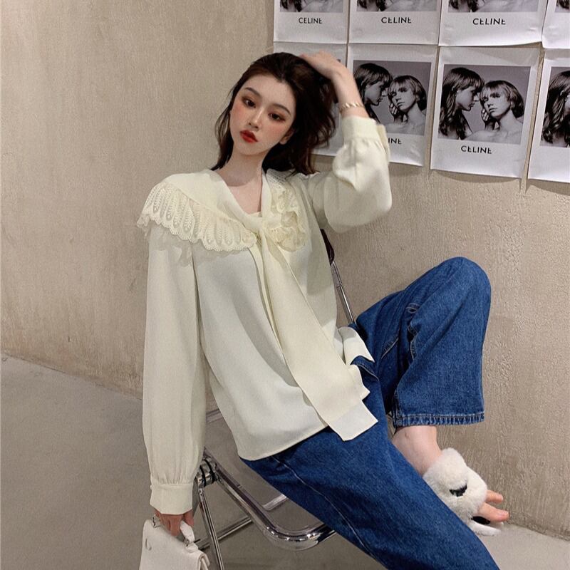 シャツ ルーズカラースプリングトップス ロング 春物 ブラックストロベリース54368262885