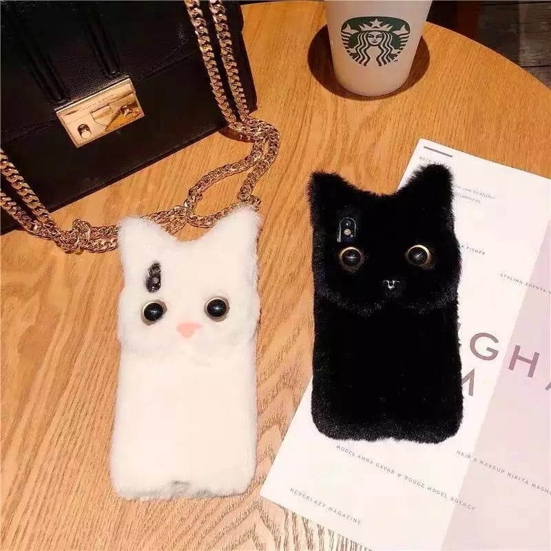 送料無料 3色 ブラック 黒 Iphone11対応 Iphoneケース ネコ ねこ 猫 ぬいぐるみ ふわふわ もこもこ アイフォンケース スマホケース La Preference