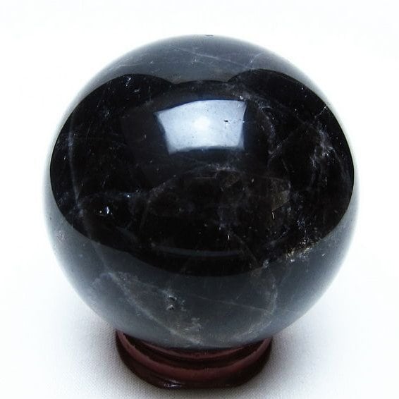 モリオン（黒水晶）スフィア 丸玉 64mm｜木製台座付き 天然石 モリオン スフィア 黒水晶 丸玉 63mm 置物 原石 一点物 151-10338