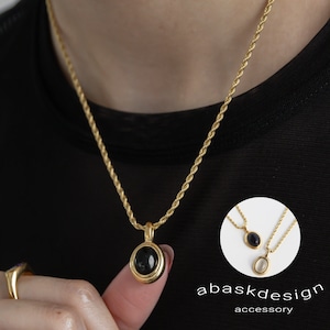 【ネコポス便】ネックレス 天然石ツイストロープペンダントネックレス 金属アレルギー対応 サージカルステンレス 華奢 レディース キャッツアイ ブラックオニキス パワーストーン 2170