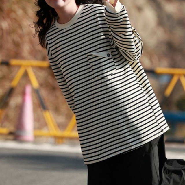 フォールデッドフラップパッチポケットボーダーTシャツ　A01783