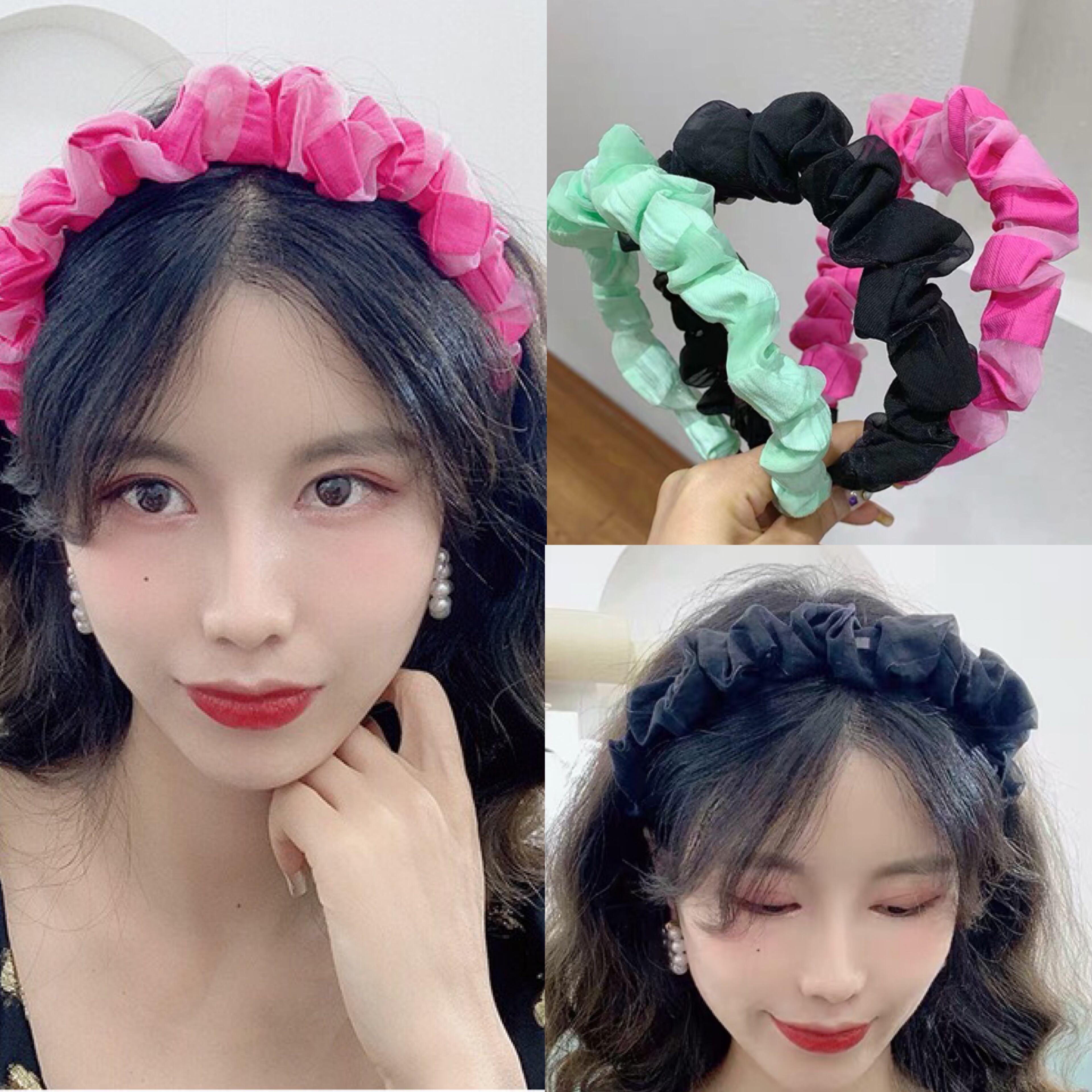 3カラー】ブラック 黒 カチューシャ リボン ヘアバンド ブルー