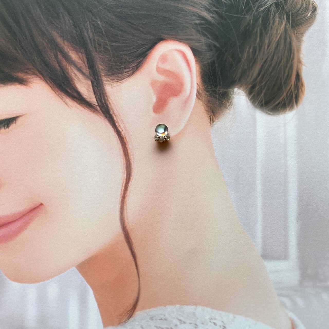 14kgfアバロンシェルフラワーカービングマーキスカットピアス/イヤリング